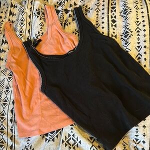 Forever 21 Fitted Black and Coral Tank Tops